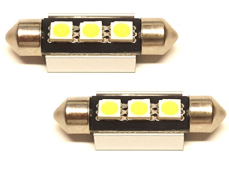 2 stk 12V 39mm hvit 3xSMD pinol med motstand